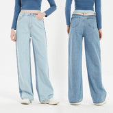 Irregular Asymmetric Color Matching High Waist Straight Pants Casual Slacks